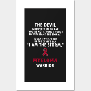 Myeloma Awareness The Devil Whispered In My Ear Burgundy Ribbon In This Family No One Fights Alone T Posters and Art